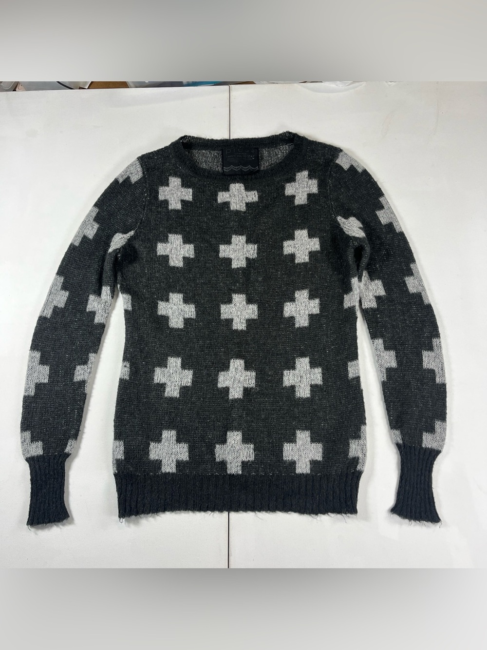 Press Mohair Tissue Lightweight Sweater Black White All Over Print Women’s M